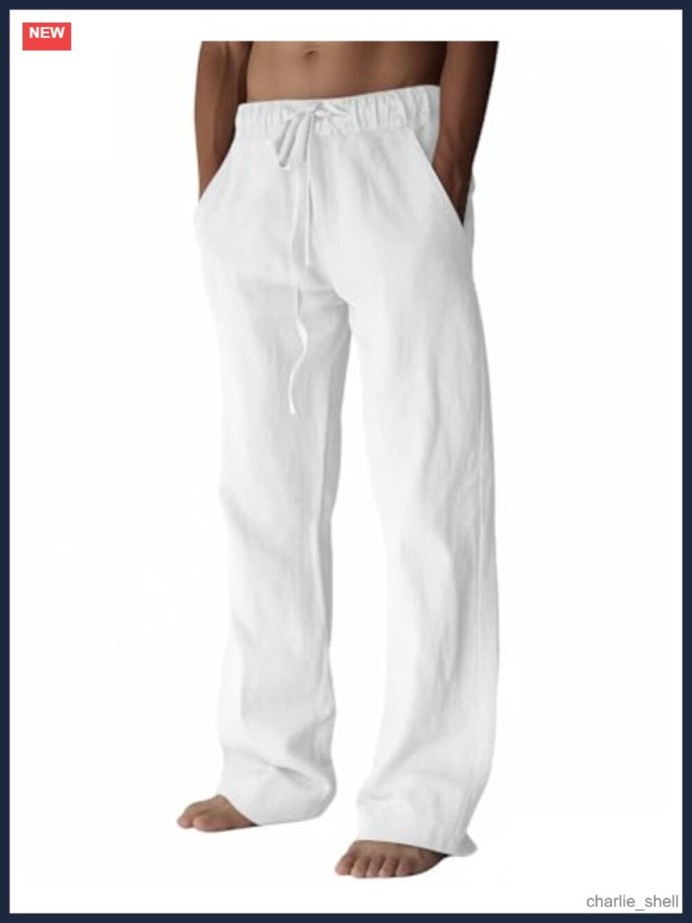 Mens Cotton Linen Pants Casual Drawstring Joggers with Pockets